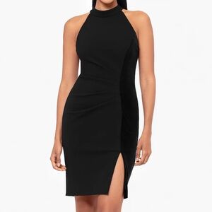 Betsy & Adam Black Halter Scuba Mini with velvet accent